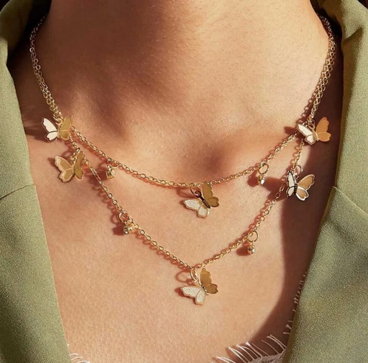 Double Layer Gold Butterfly Y2K Inspo Necklace