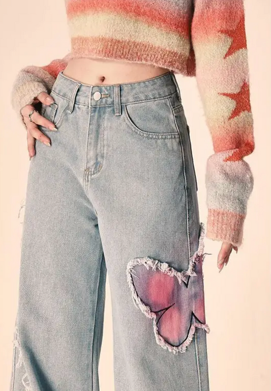 Vintage Retro Y2K Inspired Butterfly Jeans